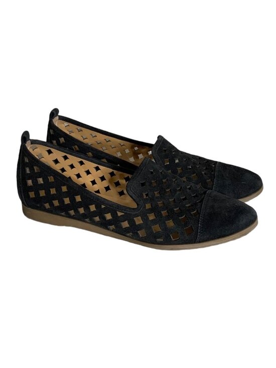 Franco Sarto Shoes - FRANCO SARTO Black Suede Cutout Accent "Famous" Closed Toe Flat Loafers Size 7M